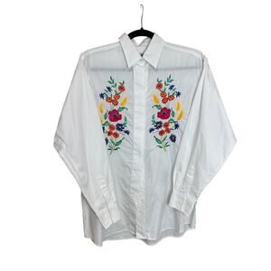 VTG Saks Fifth Avenue Longline Embroidered Button Up Gardencore Blouse 6